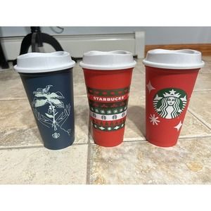 🔴 3/$15! Lot of 3 Starbucks Reusable 16 OZ Cups - Holiday and Earth Day 2022